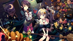 Anime dress Candies Halloween Vampires red eyes pumpkins long 