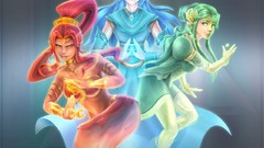 Anime dress elves blue hair smiling anime girls green eyes 