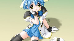 Anime dress Fuji mint gloves blue hair boots uniforms short 