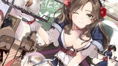 Anime dress green eyes wink cleavage