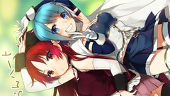 Anime dress grin red eyes gloves red dress bows stockings belts 