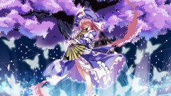 Anime dress hats fans pink hair anime girls closed eyes touhou 