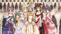 Anime dress hats gloves blondes blue hair pink hair smiling 