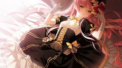 Anime dress hats gloves pink hair long hair anime girls lolita 