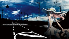 Anime dress hats pink hair anime girls green eyes