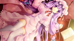 Anime dress hats Ribbons long hair touhou purple hair patchouli 