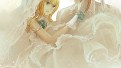 Anime dress hats saber blondes blue eyes fate stay night flower 