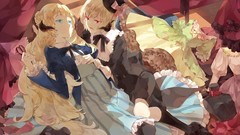 Anime dress horns red eyes long hair anime girls blue eyes 