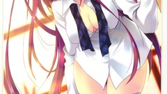 Anime dress makoto cleavage panties undressing open shirt 
