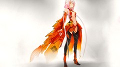 Anime dress navel Ribbons pink hair long hair anime girls boots 