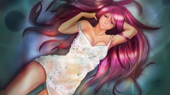 Anime dress paintings anime girls ecchi redheads see-through