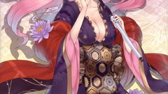 Anime dress pink hair long hair blue eyes cleavage Japanese 