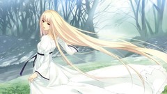 Anime dress red eyes outdoors blondes long hair anime girls 