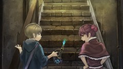 Anime dress red eyes stairs blondes pink hair anime girls blue 