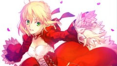 Anime dress saber blondes anime girls green eyes short hair 