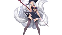 Anime dress staff white hair long hair witches animal ears 