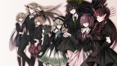 Anime dress tie hats horns red eyes suit blondes skirts scarfs 