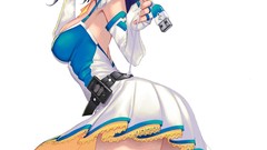 Anime dress white background blue hair long hair purple eyes 