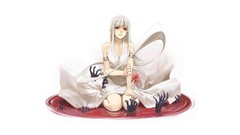 Anime dress white background white hair red eyes anime girls