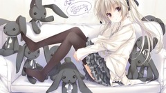 Anime dress white hair long hair school uniforms