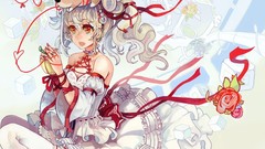 Anime dress white hair red eyes Ribbons anime girls