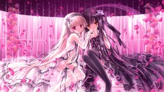 Anime dress white hair Ribbons blondes anime girls tights 