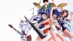 Anime Drums guitars keyboards bikini bass Simple Background 