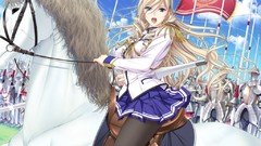 Anime duel blondes long hair walkure romanze game cg White Horse