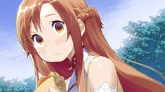 Anime eating long hair anime girls brown eyes brunettes sword 