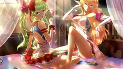 Anime elves beds bows blondes long hair barefoot anime girls 