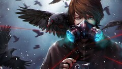 Anime fantasy art gas masks dark crow anime boys