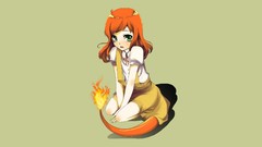 Anime flames Pokemon anime girls green eyes orange hair 