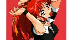 Anime fruits anime girls yellow eyes redheads standing artwork 