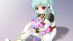 Anime Fuji red eyes anime girls pantyhose green hair galaxy 