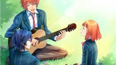 Anime Garden red eyes guitars guitarists blue hair anime girls 