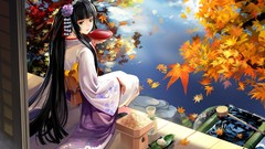 Anime geisha looking back Japanese clothes original characters 