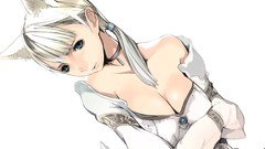 Anime girls animal ears cleavage Simple Background