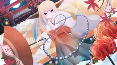 Anime girls animal ears miko Japanese clothes torii