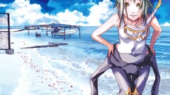 anime girls Anime beach yellow eyes