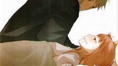 anime girls anime boys spice and wolf Anime lying on back