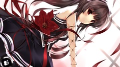 anime girls Anime brunette long hair dress Flowers red flowers