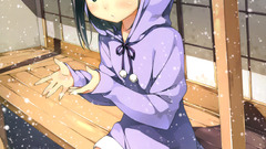 anime girls Anime hoods sitting winter snow kantoku