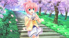 anime girls Anime pink hair miniskirt outdoors Park heart Trees
