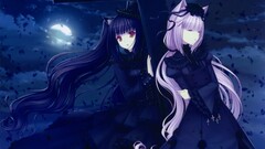 anime girls Anime purple eyes moon long hair purple hair Women