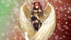 anime girls Anime wings long hair brunette red eyes smiling