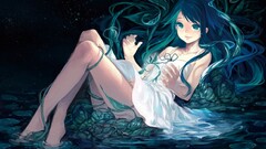 anime girls Anime Women fantasy art water Plants blue hair