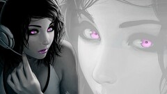 anime girls artwork face Women headphones looking at viewer