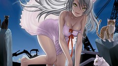 Anime girls bakemonogatari hanekawa tsubasa nekomimi animal 