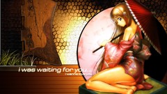 Anime girls bare shoulders Japanese clothes soft shading