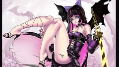 Anime girls black hair anarchy stocking purple hair panties 